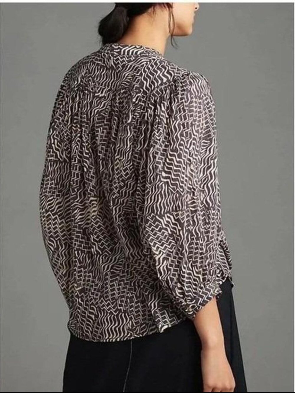Pilcro Anthropologie Sidney Batwing Blouse Grey Cream Geometric Size L Large - Picture 2 of 11